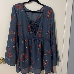 Eyeshadow brand blue and floral dressy tie up top